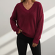 Women's V-neck pullover sweater with long sleeves and ribbed trim