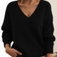 Women's V-neck pullover sweater with long sleeves and ribbed trim