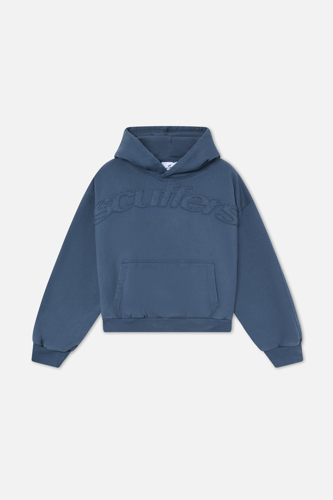Unisex pullover hoodie with hood, embossed chest lettering and kangaroo pocket