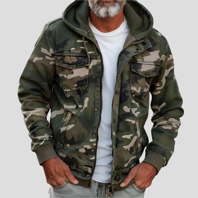 Unisex hooded cargo jacket with long sleeves