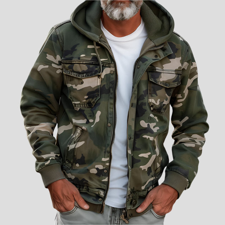 Unisex hooded cargo jacket with long sleeves
