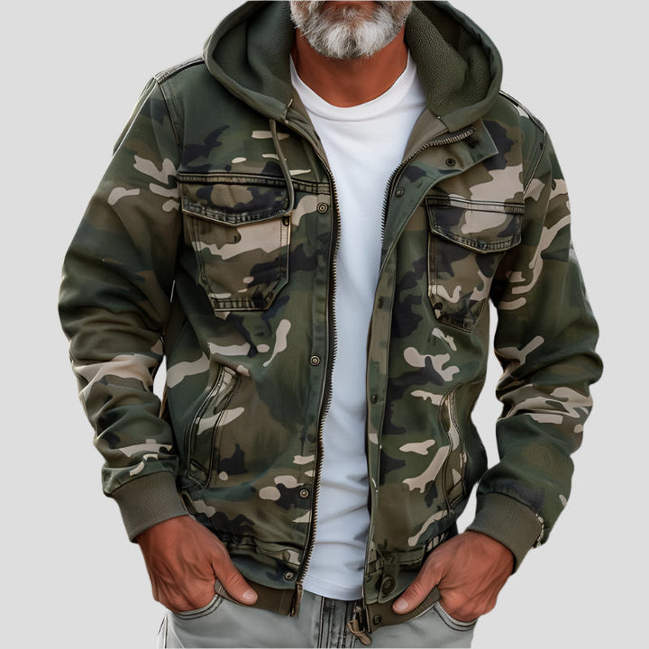 Unisex hooded cargo jacket with long sleeves