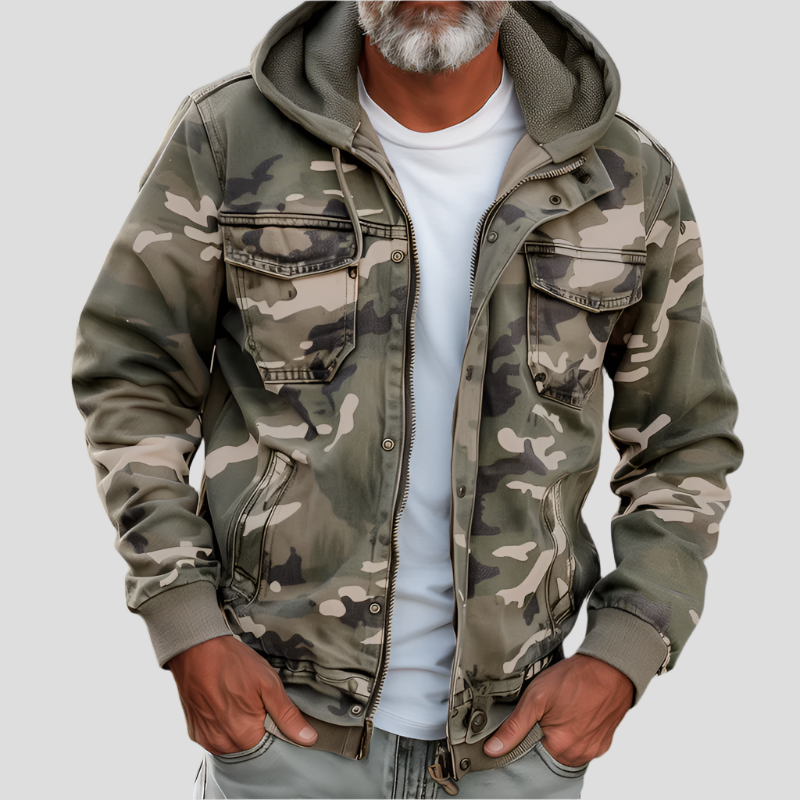 Unisex hooded cargo jacket with long sleeves