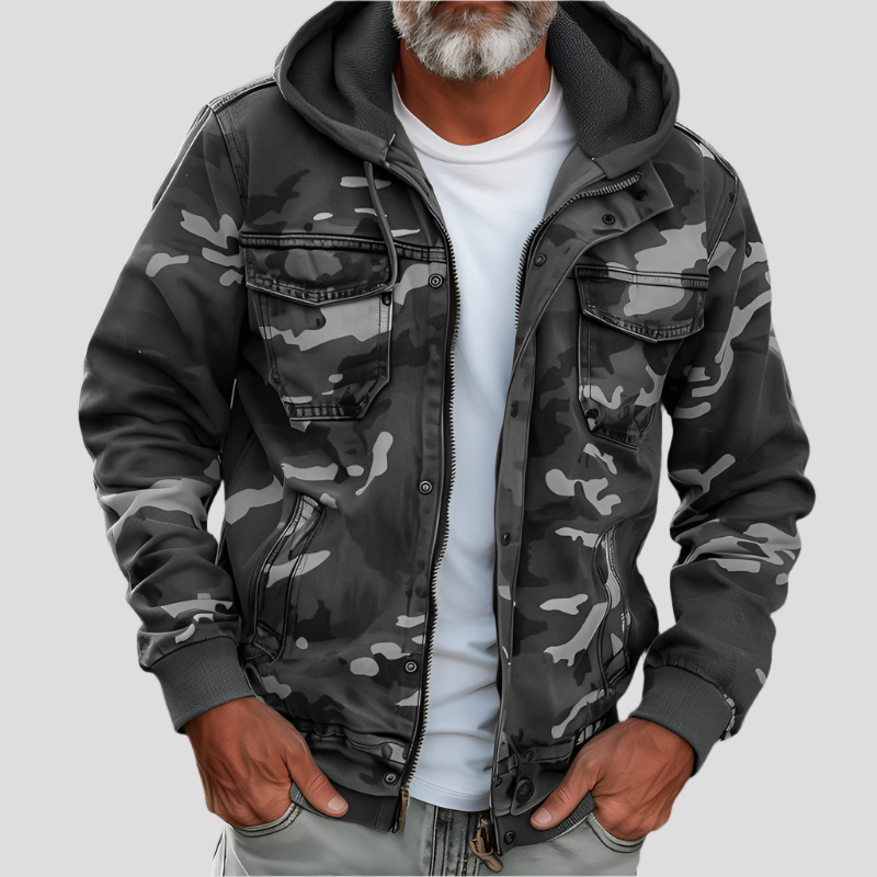 Unisex hooded cargo jacket with long sleeves