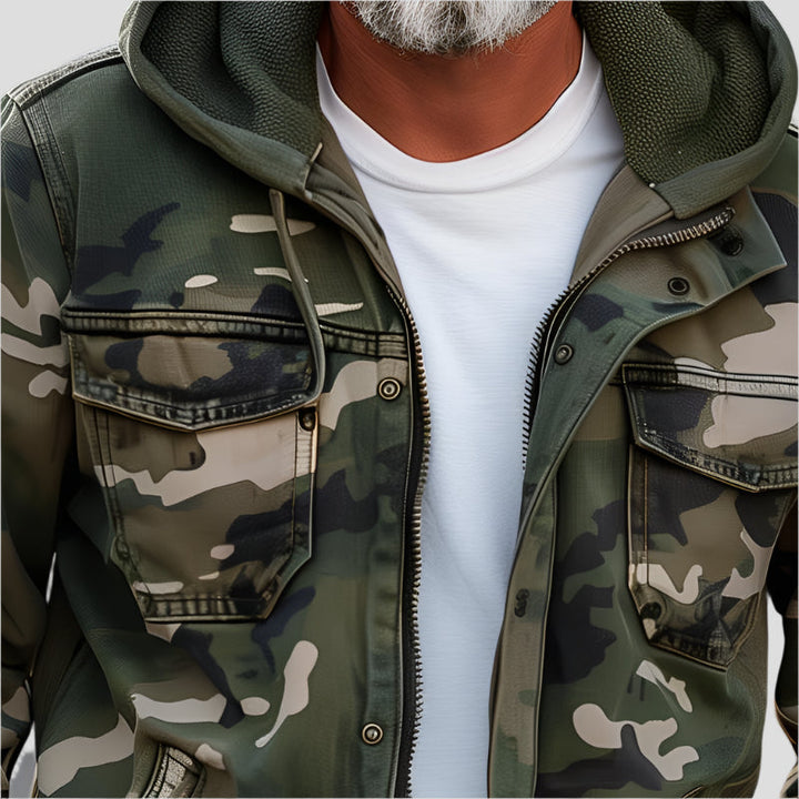Unisex hooded cargo jacket with long sleeves