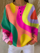Women's multicolor geometric waffle sweatshirt with button neckline