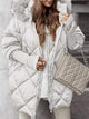 Women's quilted hooded puffer coat with diamond stitching and plush-looking trim