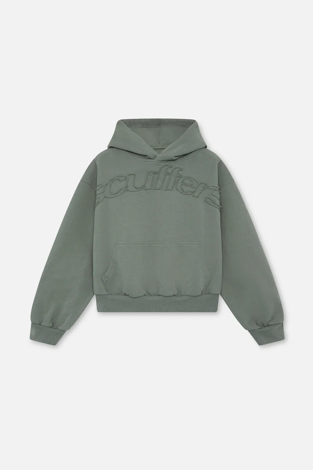 Unisex pullover hoodie with hood, embossed chest lettering and kangaroo pocket