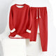 Women's two-piece lounge set with long-sleeve crew neck top and drawstring trousers