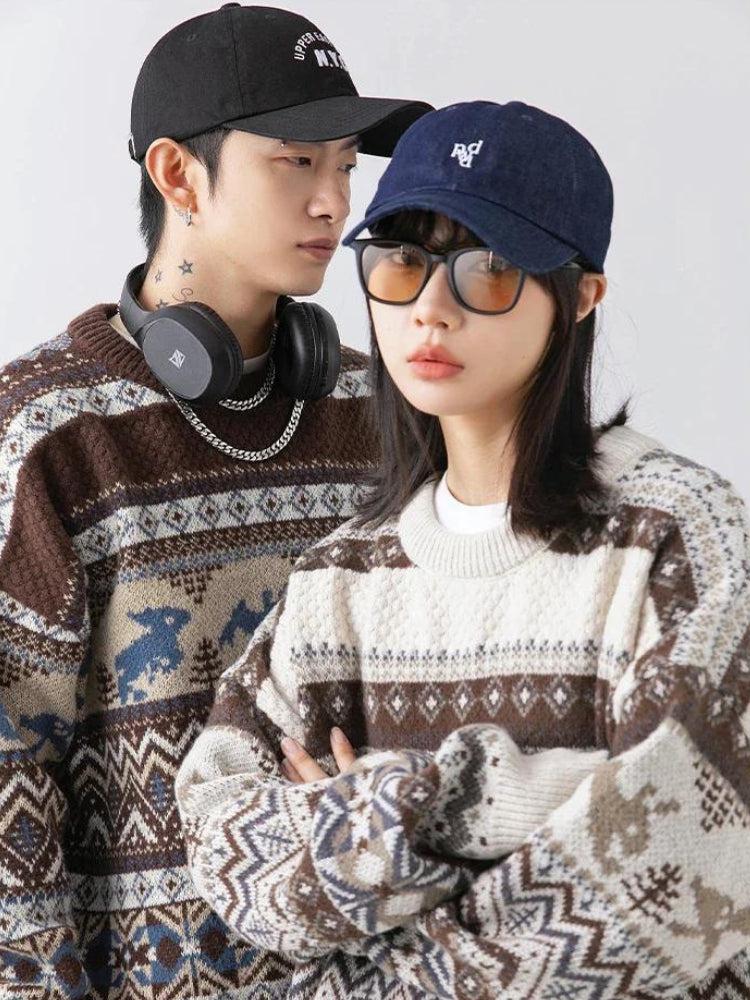 Men's Fair Isle patterned crew neck sweater with long sleeves