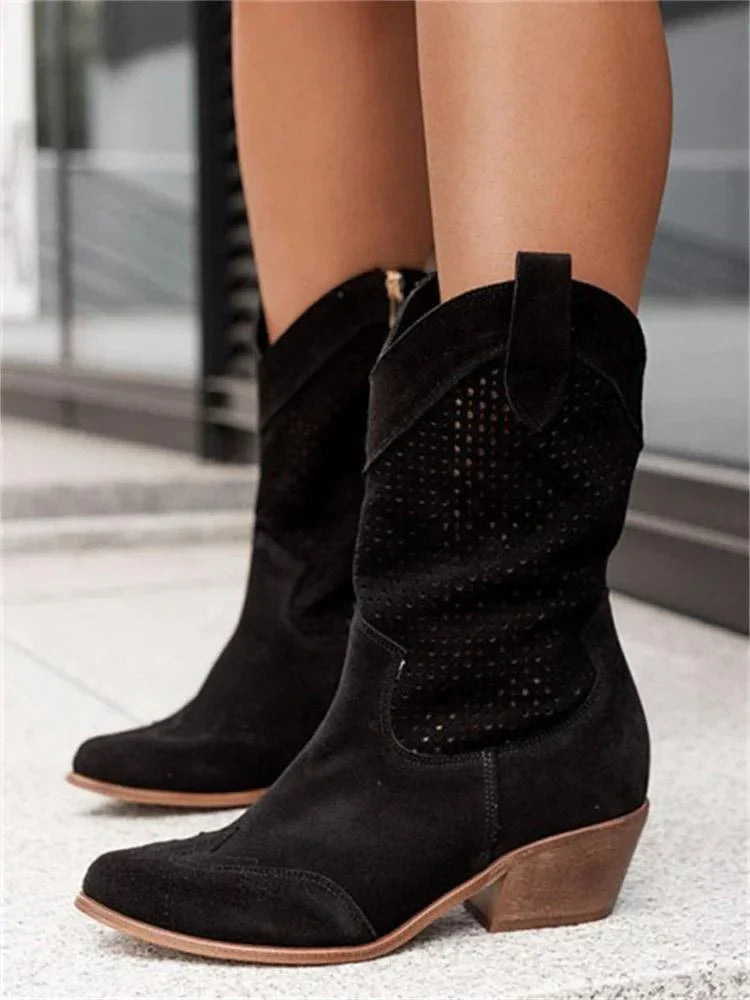 Women's western cowboy boots with perforated cut-out panels