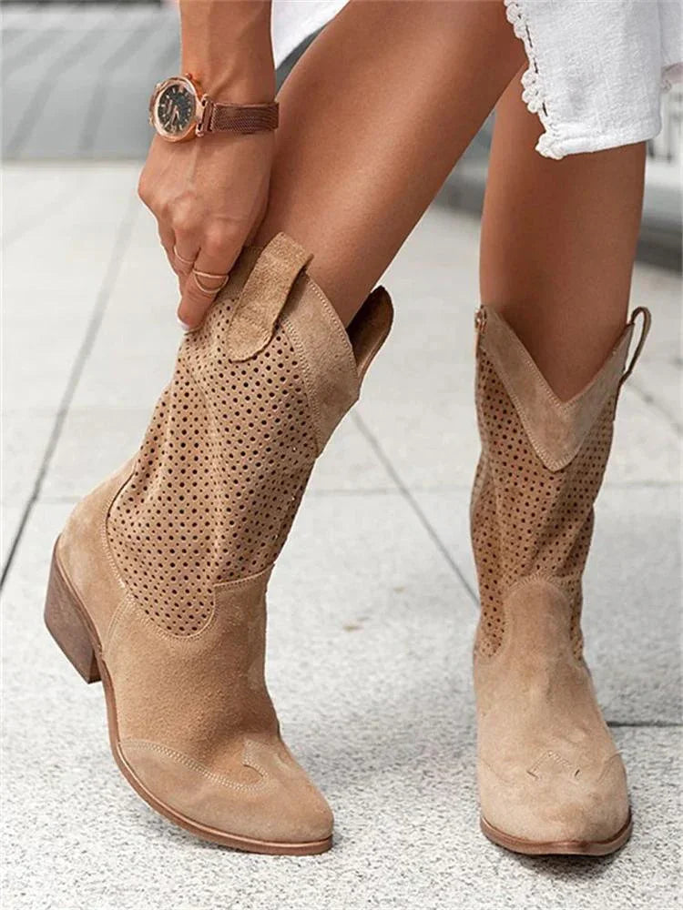 Women's western cowboy boots with perforated cut-out panels