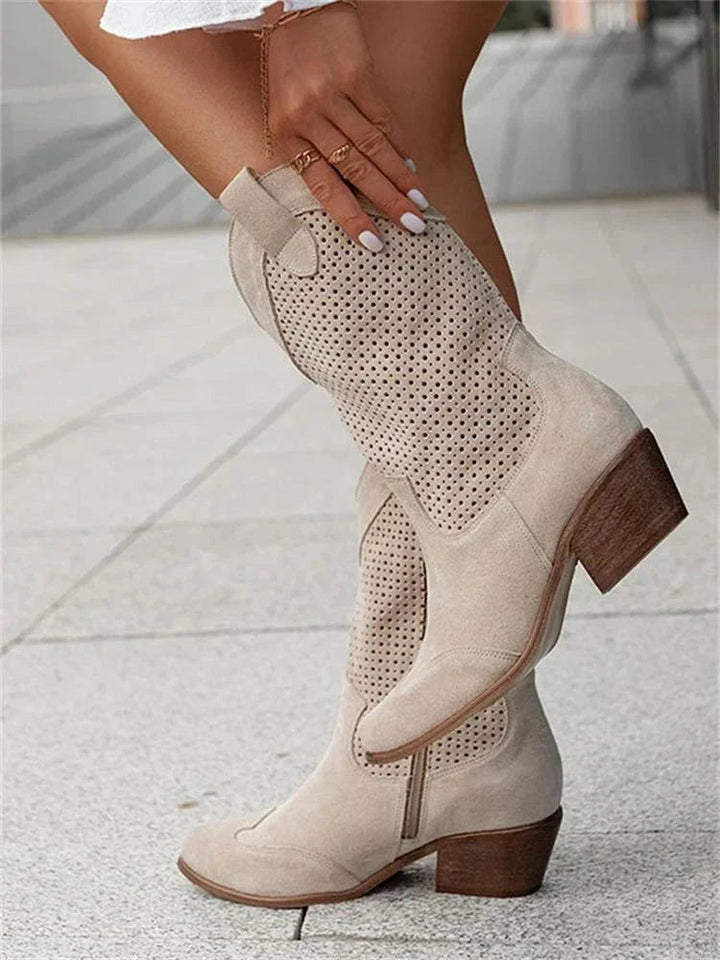 Women's western cowboy boots with perforated cut-out panels