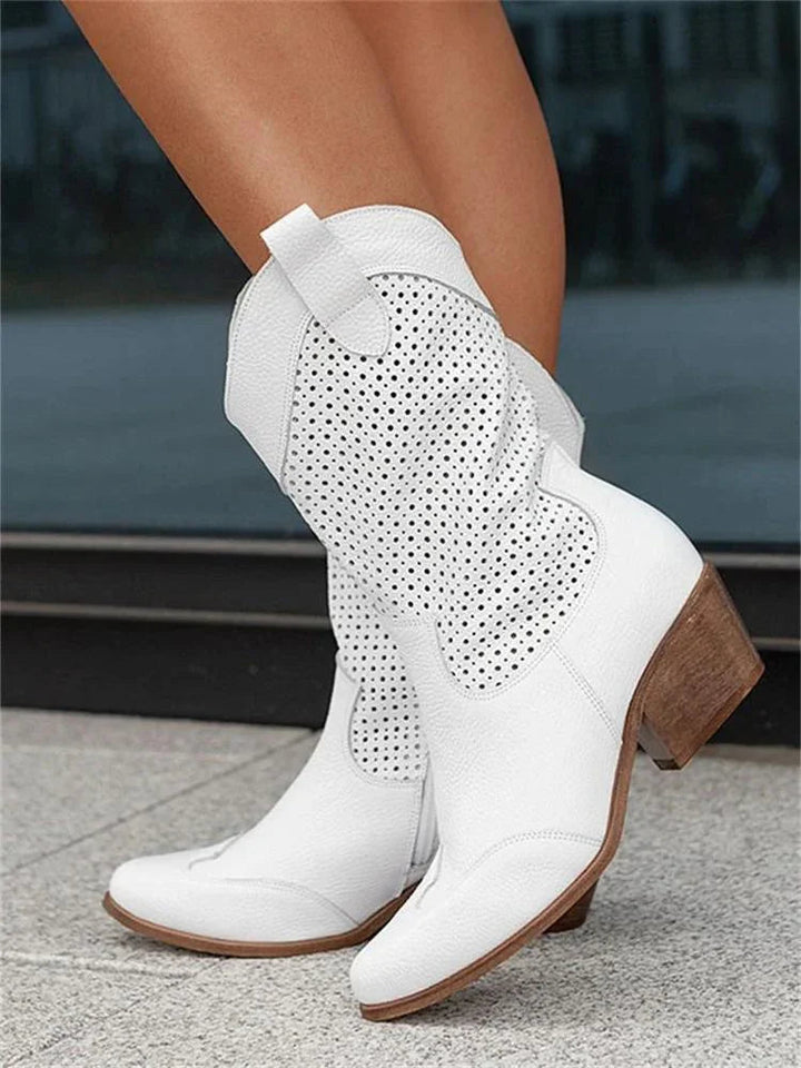 Women's western cowboy boots with perforated cut-out panels
