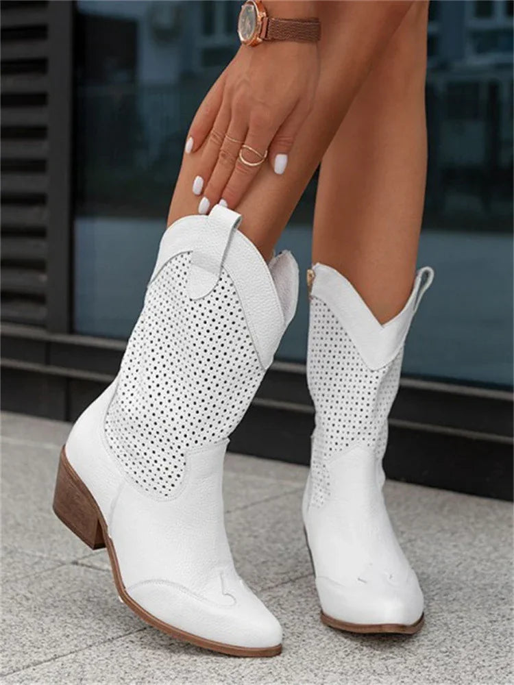 Women's western cowboy boots with perforated cut-out panels