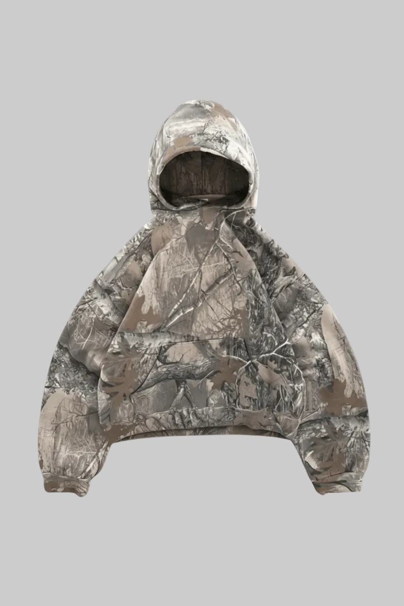Women's oversized camouflage hoodie with hood and long sleeves