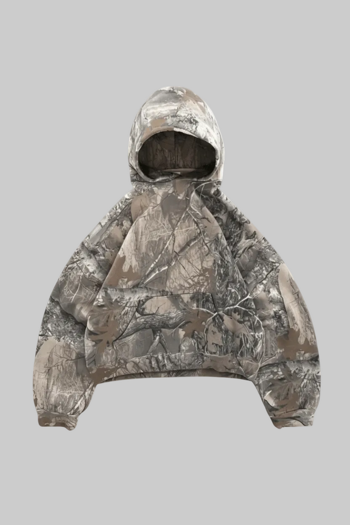 Women's oversized camouflage hoodie with hood and long sleeves