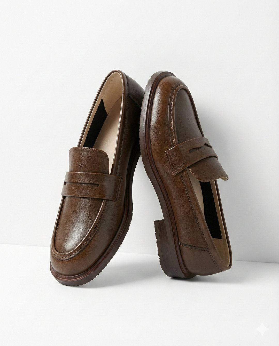 Olive women's penny loafers with round toes and low heels