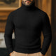 Men's cable knit turtleneck sweater with long sleeves and ribbed trims