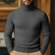 Men's cable knit turtleneck sweater with long sleeves and ribbed trims