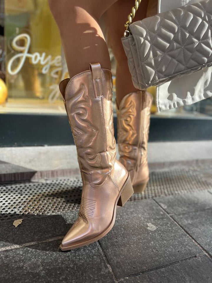Metallic Cowboy Boots in Pink - View 4 | Bellmere