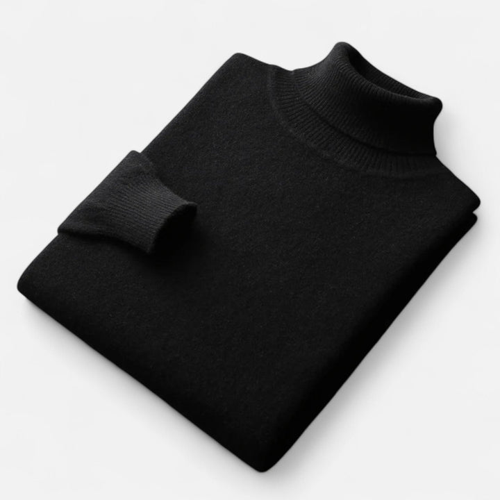Men's solid turtleneck sweater with long sleeves and ribbed trims