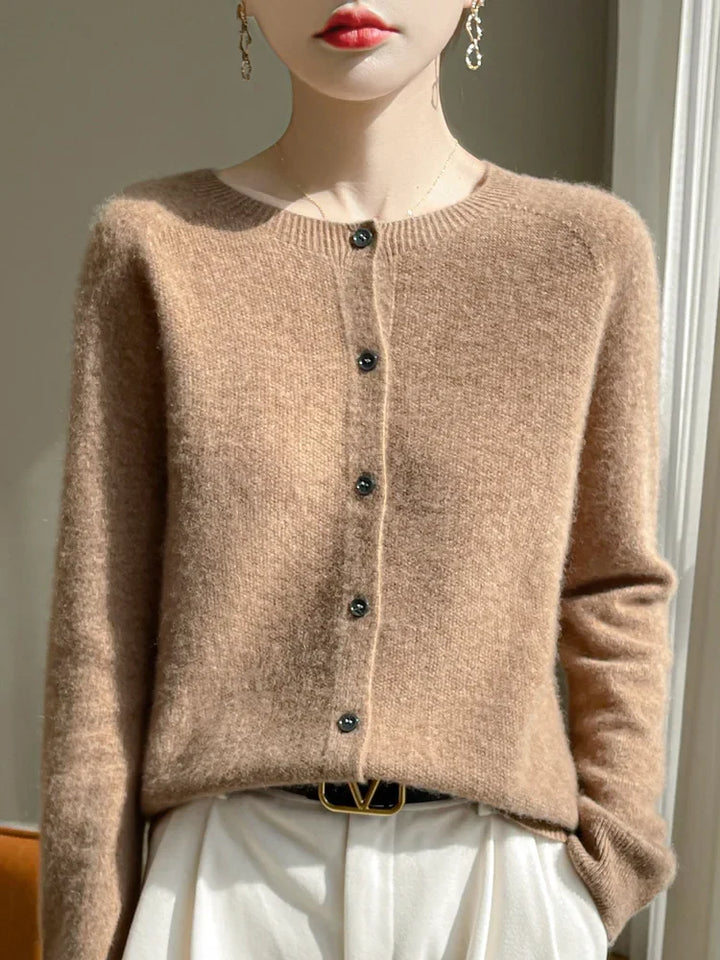 Women's button front crew neck cardigan