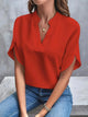 Women's V-Neck Blouse with Cap Sleeves Fb0789 in Blue - View 5 | Bellmere