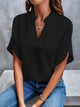 Women's V-Neck Blouse with Cap Sleeves Fb0789 in Blue - View 4 | Bellmere
