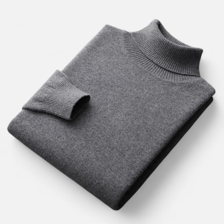 Men's solid turtleneck sweater with long sleeves and ribbed trims