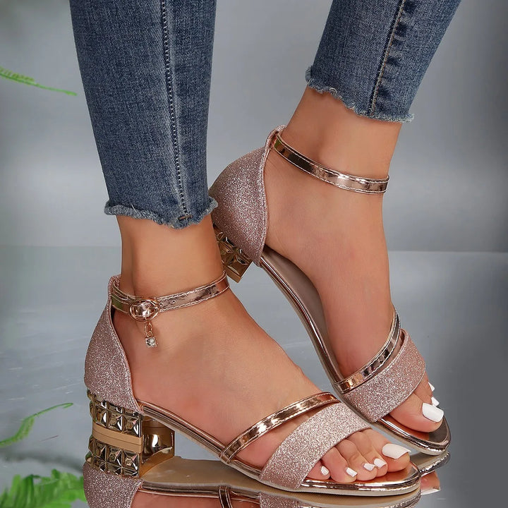 Hawa | Women's Low Block Heel Sandals Ankle Strap Buckle