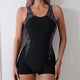 Women's One-Piece Boyleg Swimsuit with Printed Side Panels