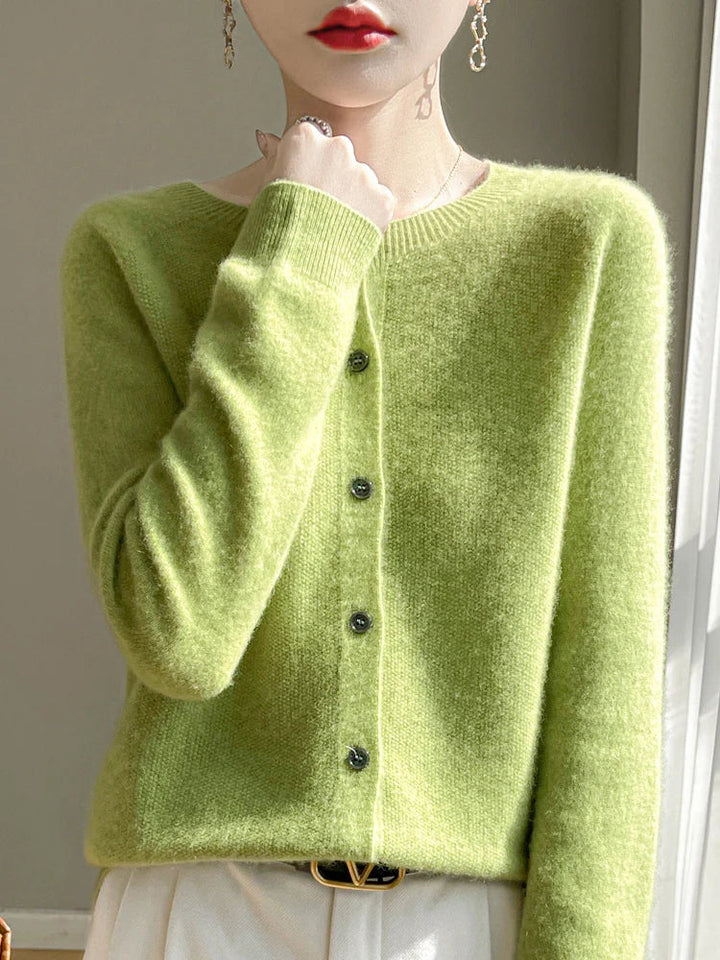 Women's button front crew neck cardigan
