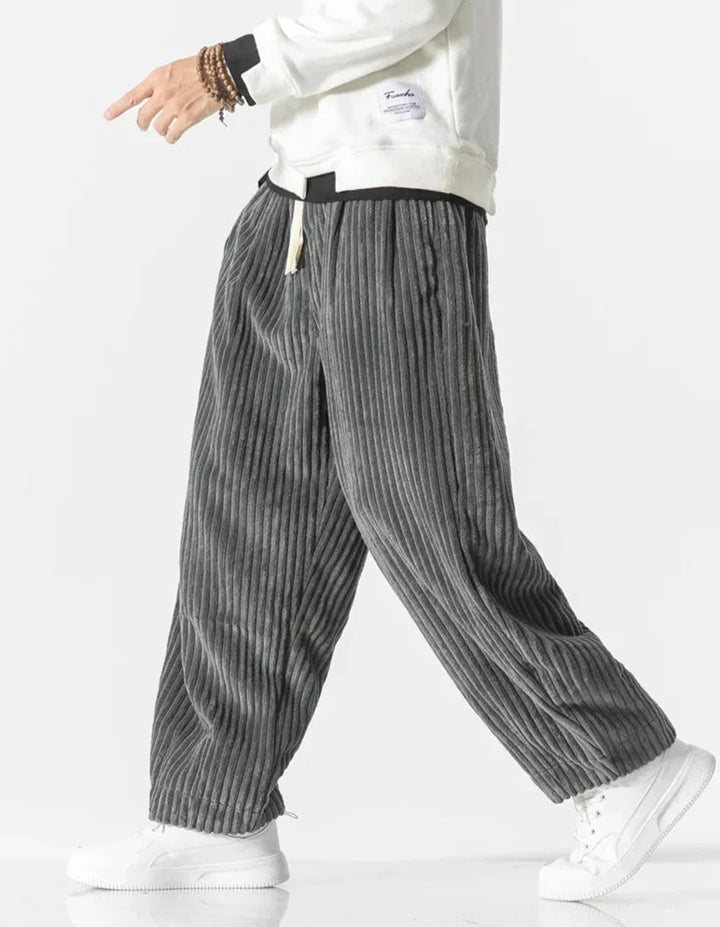 Relaxed corduroy trousers with drawstring waist