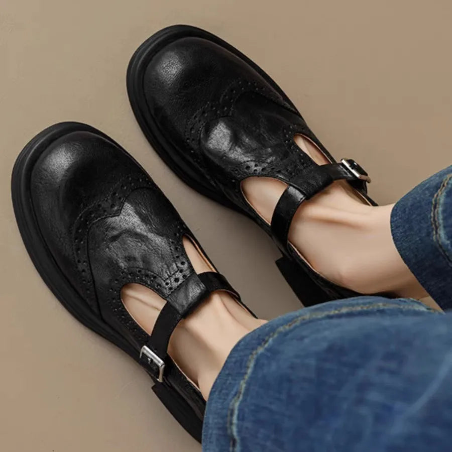 Clara | Leather-Style Classic T-Strap Shoes