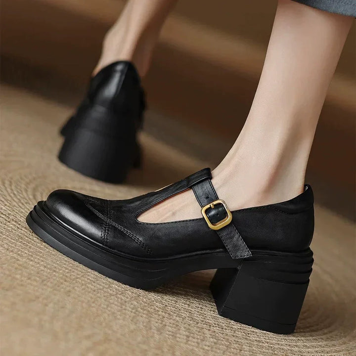 Cecilia | Classic T-Strap Block Heel Shoes