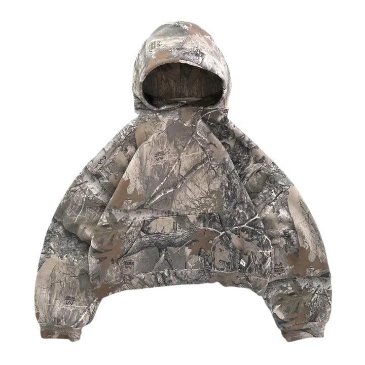 Camouflage hooded pullover with full front zipper and long sleeves
