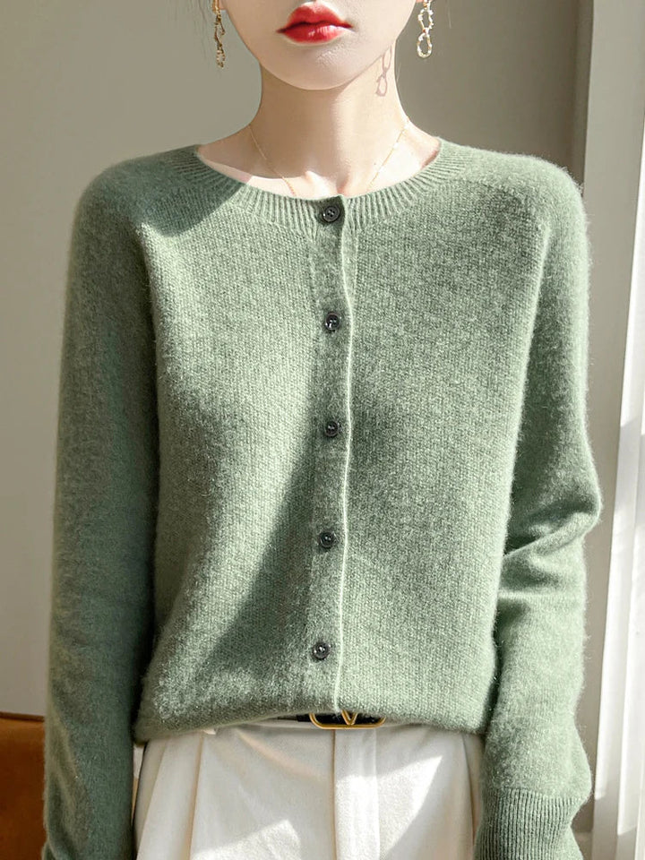 Women's button front crew neck cardigan