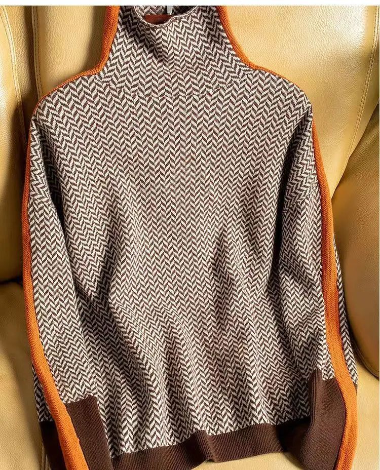 Women's Herringbone Turtleneck in Orange | Bellmere