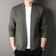 Men's textured knit cardigan with open front, long sleeves and two patch pockets