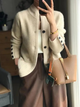Women's textured knit cardigan jacket with buttons and front pockets