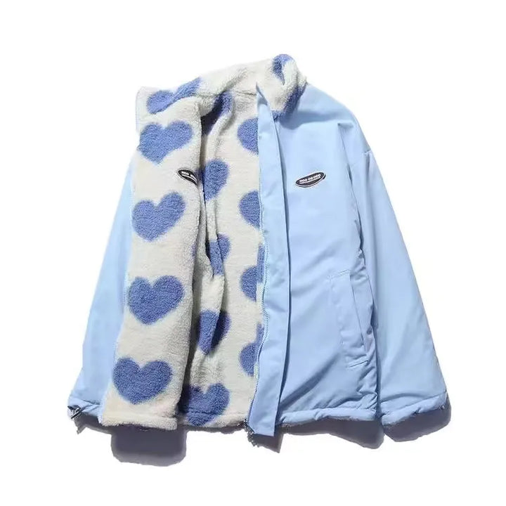 Women's reversible hooded jacket with heart print lining