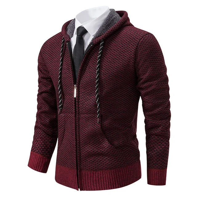 Men's textured full-zip hoodie with hood, drawcords, front pockets and ribbed trims