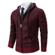 Men's textured full-zip hoodie with hood, drawcords, front pockets and ribbed trims