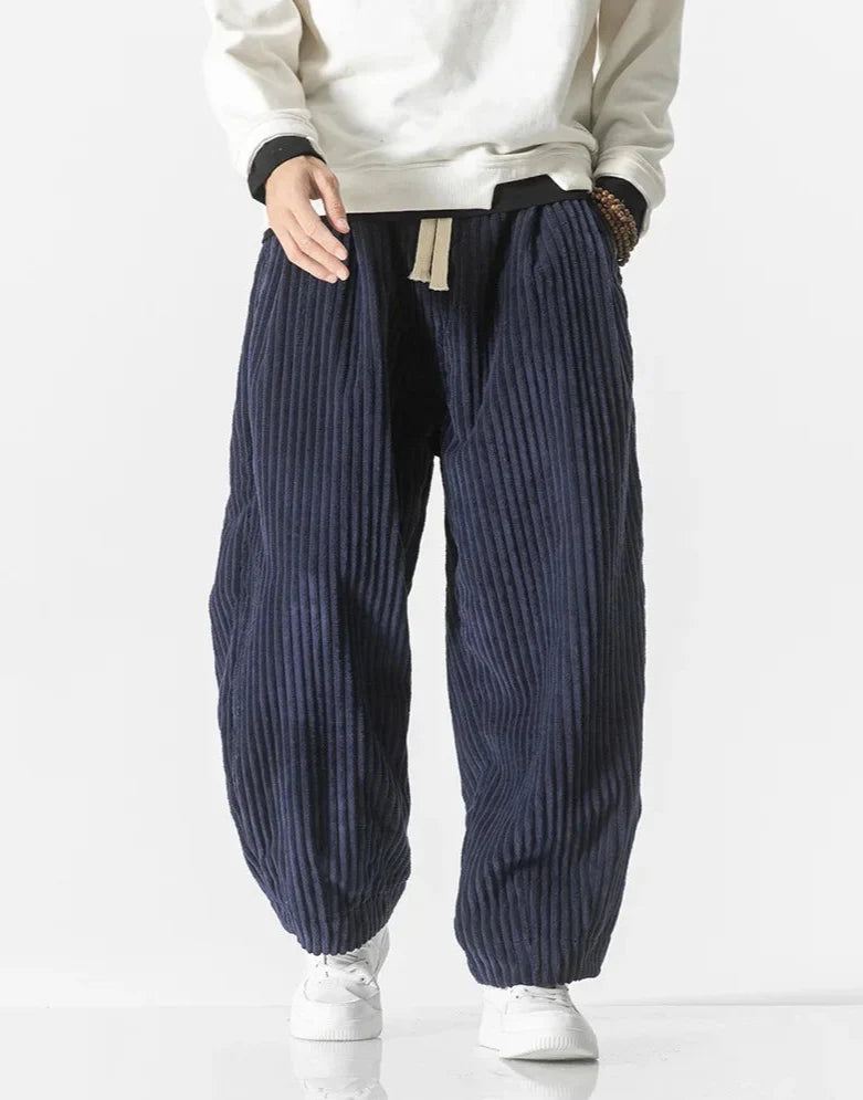 Relaxed corduroy trousers with drawstring waist