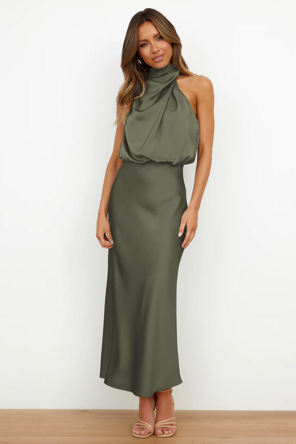Halter Evening Dress Dresses in Light Green - View 8 | Bellmere
