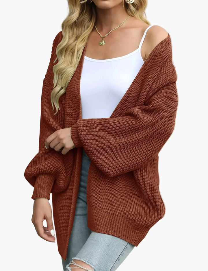 Women's oversized textured knit cardigan with open front and long sleeves
