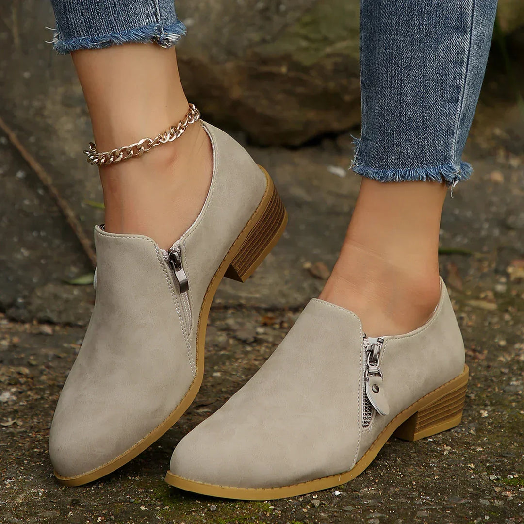 Women's Zip-Up Ankle Boots in Apricot | Bellmere