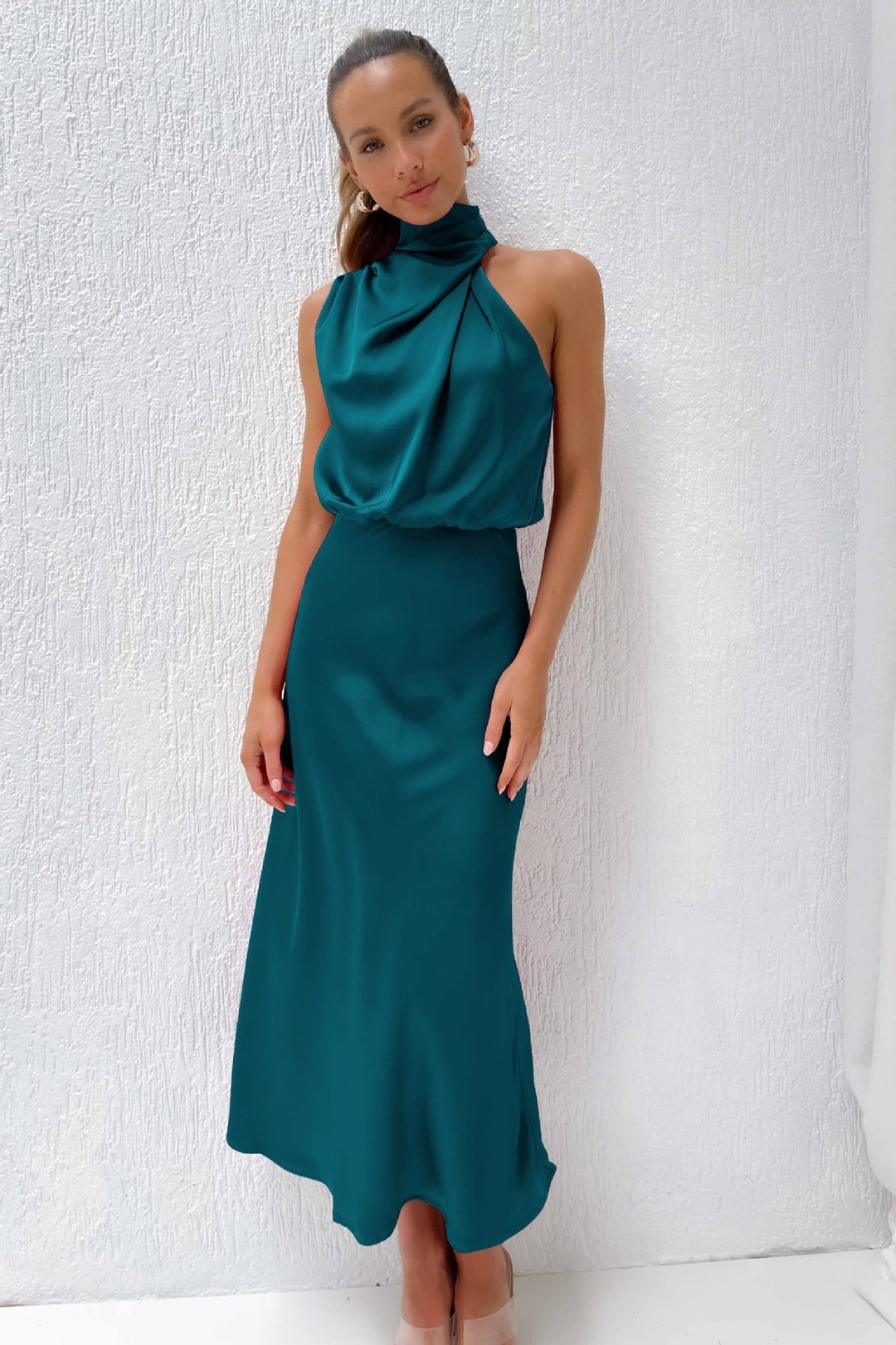 Halter Evening Dress Dresses in Light Green - View 15 | Bellmere