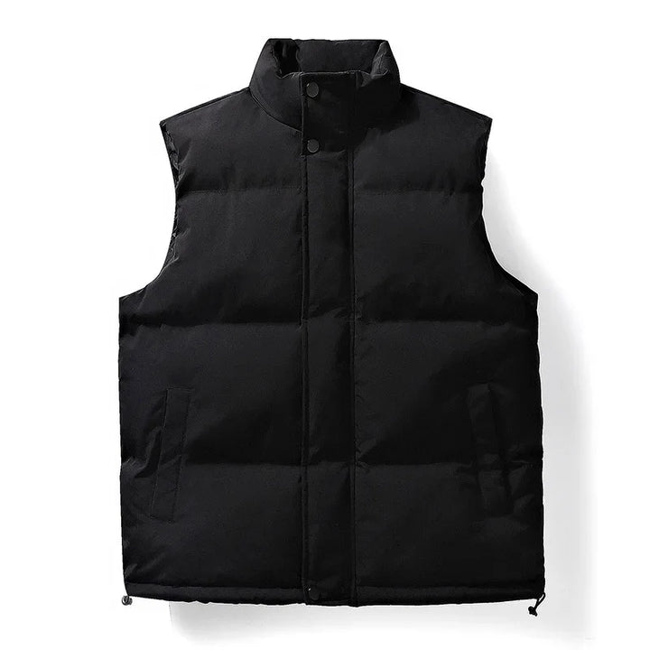 Men's quilted sleeveless padded vest with high collar and zip front